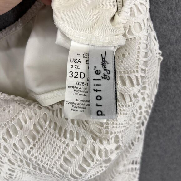 Profile by Gottex Tankini Top Womens 32D White Crochet Fringe Swimsuit 626-1D37 - Picture 8 of 15